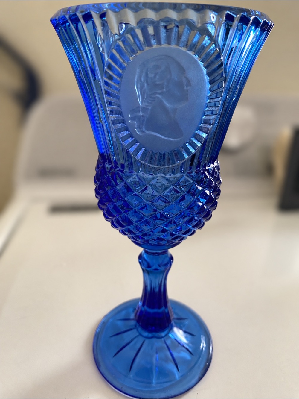 Vintage Avon Fostoria Martha Washington Blue Goblet Candle Holder